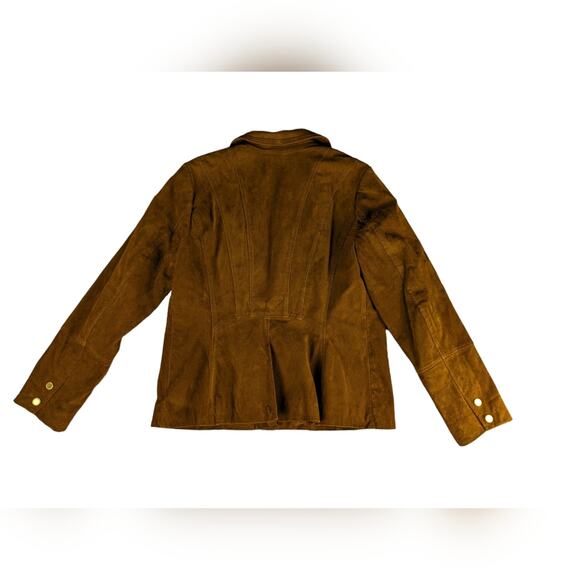 Isaac Mizrahi Camel Brown Suede Leather Asymmetrical Zip Moto Jacket - Size 10 - Picture 3 of 8